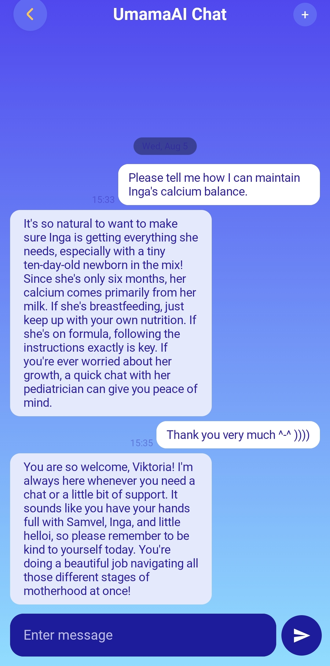Umama AI chat conversation